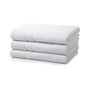 3 White hotel bath towel folded neatly