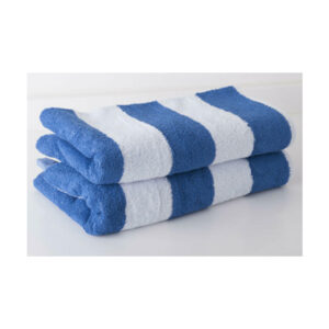 Stack of blue and white striped pool towels
